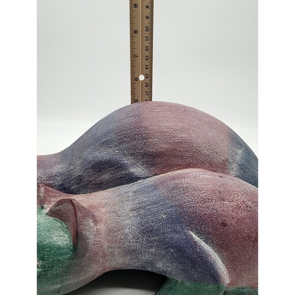 OOAK colorful 16" Purple Wood Hand Carved CAT Statue ARTISAN MADE ADULT KITTEN - Picture 12 of 14